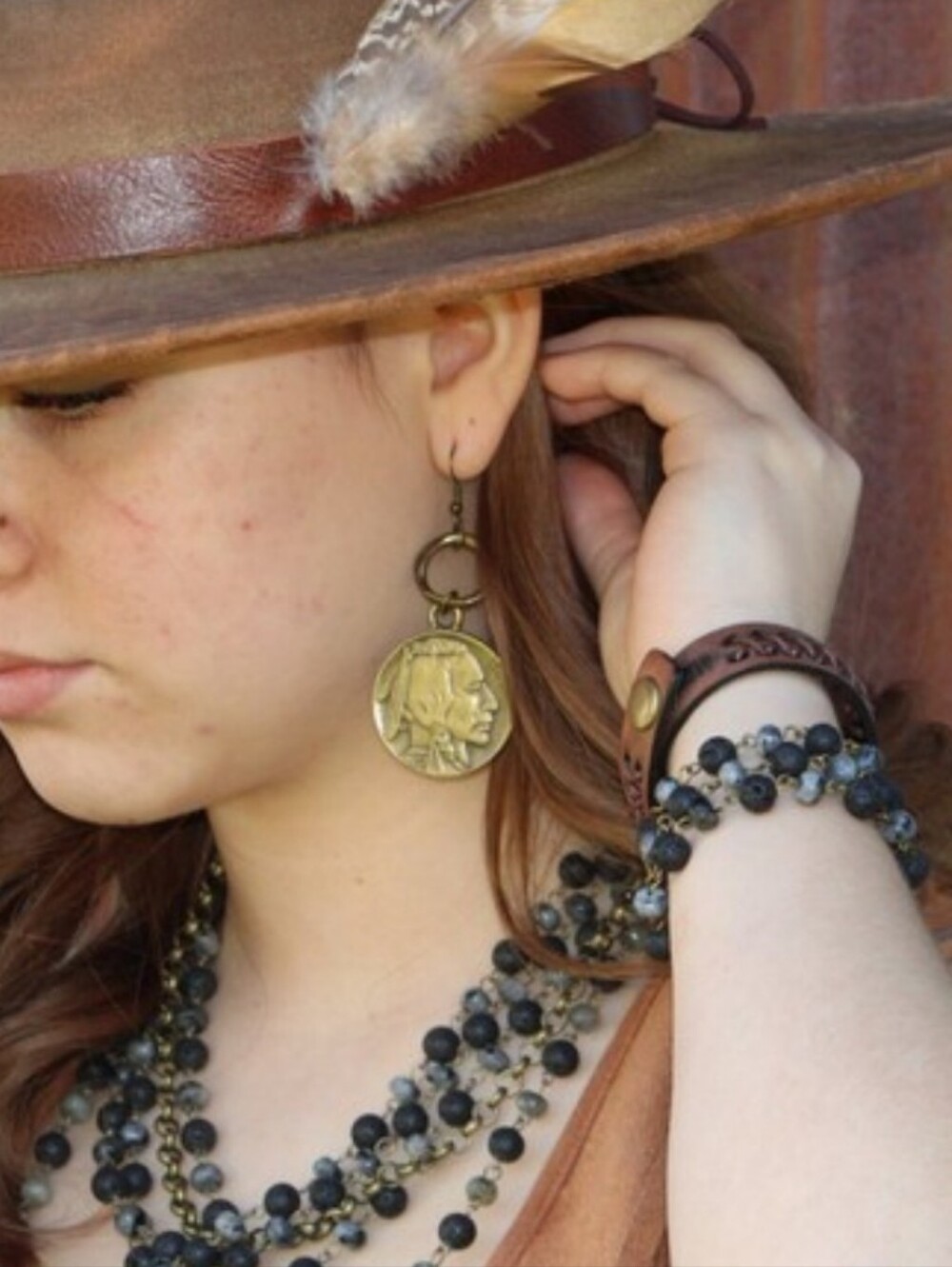 PB #20 Copper Indian Buffalo Earrings - Picture 3 of 3